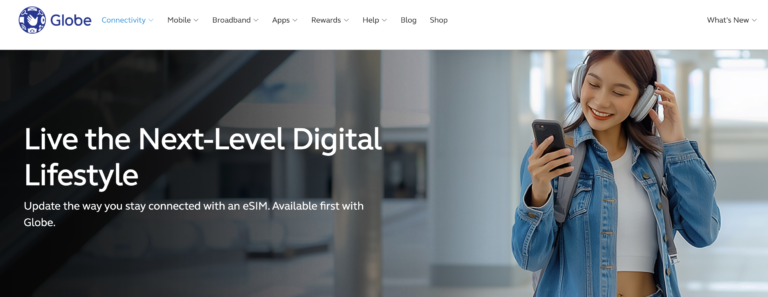 globe eSIMのトップページスクリーンショット。