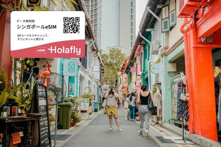シンガポールのハジレーンで買い物する観光客とHolaflyのeSIM
