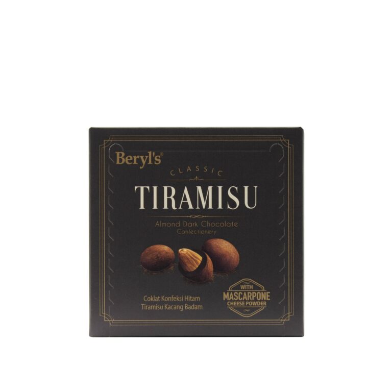 マレーシア土産の定番、ベリーズのティラミスアーモンドダークチョコレートのパッケージ
