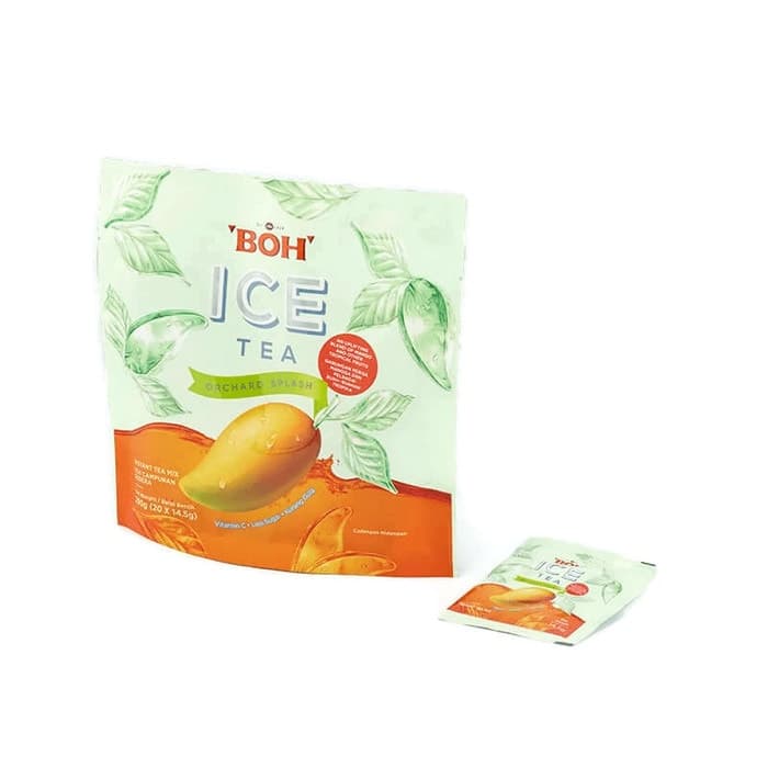 マレーシア土産に人気のBOHティー、マンゴー味アイスティーのパッケージと個包装