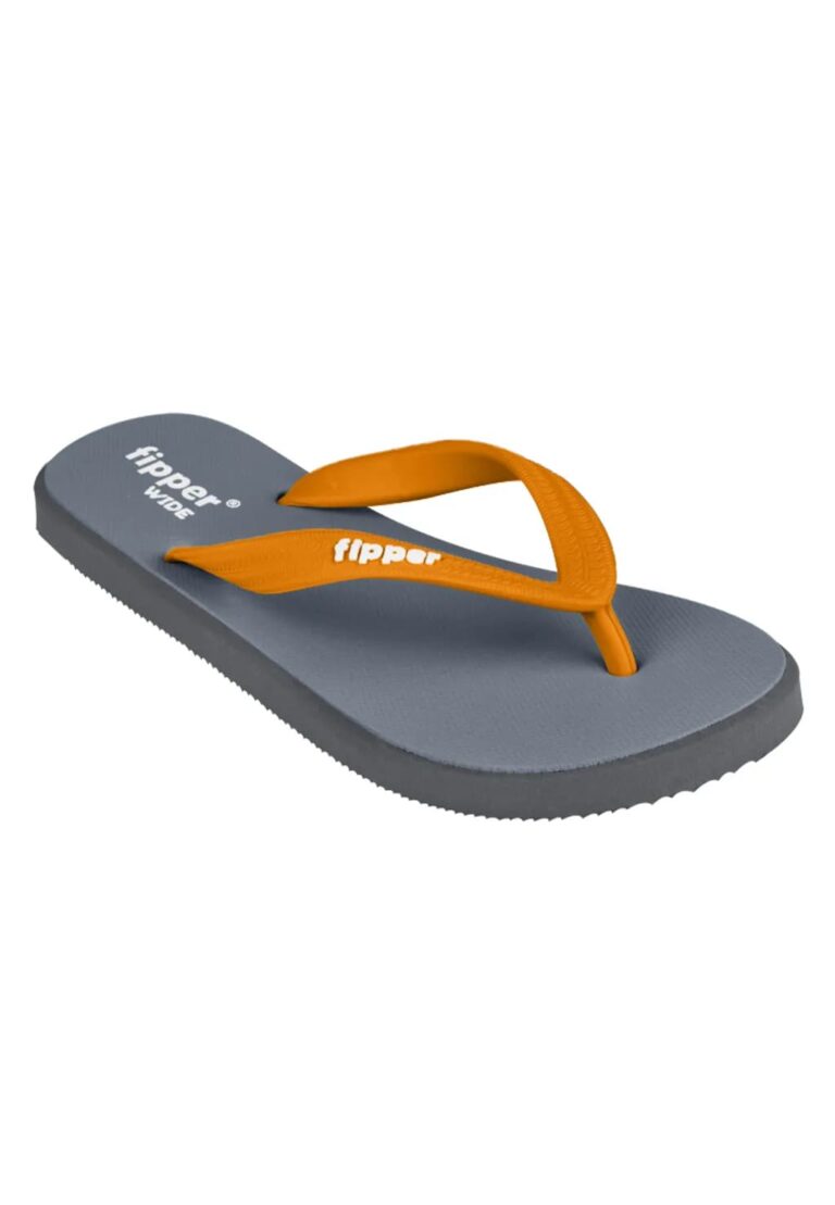 マレーシア発Fipperの天然ゴム製ビーチサンダル、グレーとオレンジのカラー