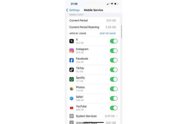 iPhoneの設定からSpotifyのデータ使用量を確認する方法