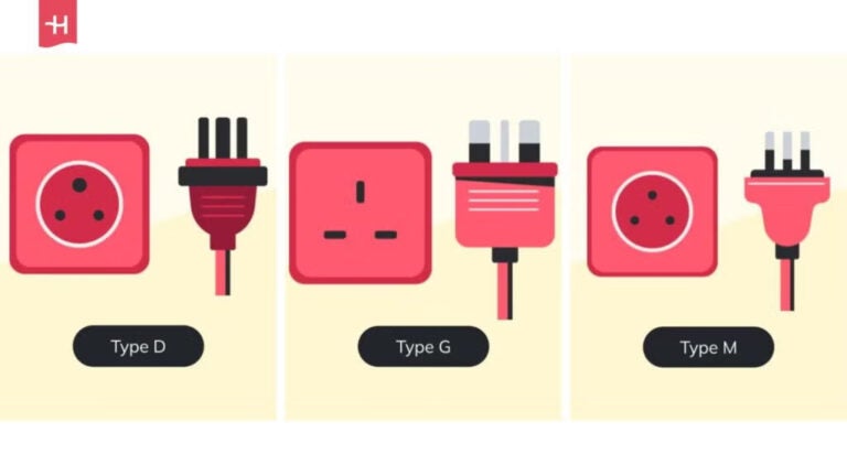 スリランカのコンセントで使われるType D・Type G・Type Mのプラグと差込口のイラスト