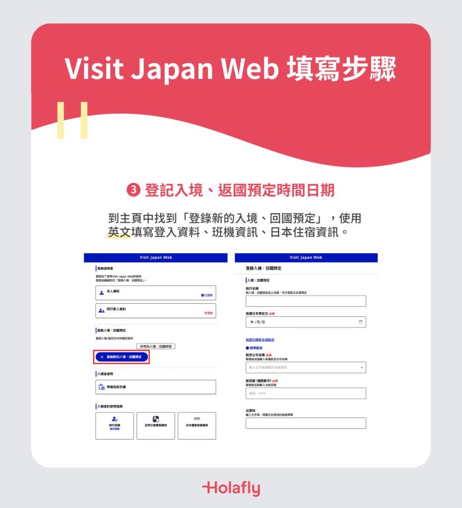 Visit Japan Web 填寫步驟 Step3 登記入境、返國預定時間日期