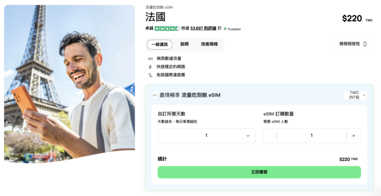 法國 eSIM 推薦：Holafly 法國 eSIM