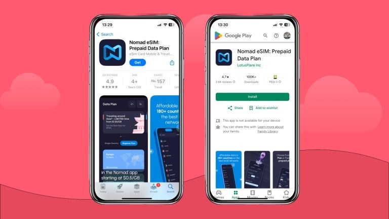تطبيقا Nomad eSIM. المصدر: App Store وGoogle Play Store