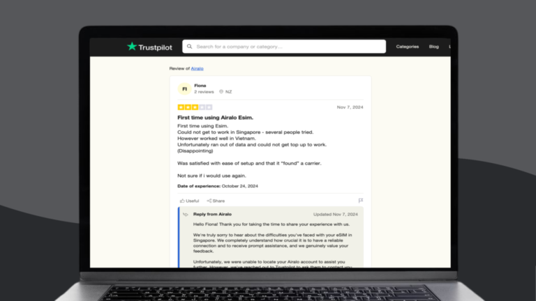 لقطة شاشة لمراجعة Airalo eSIM