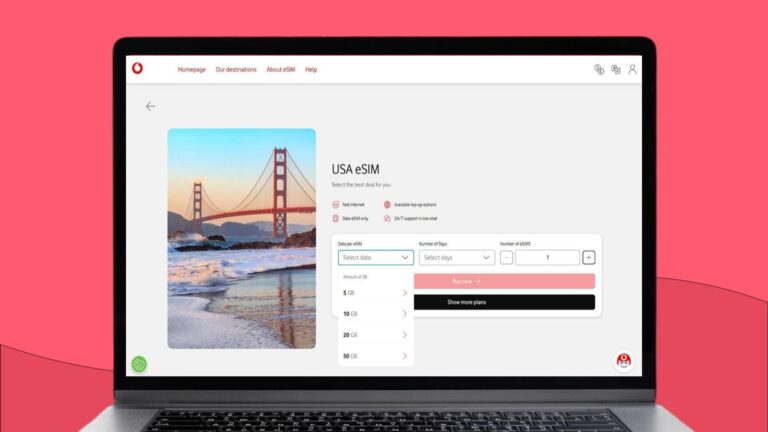 خيار تخصيص الباقة من فودافون لشرائح eSIM - المصدر: موقع Vodafone Travel