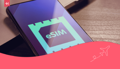 Bilde av en smarttelefon med ordet «eSIM» på skjermen, som utvalgt bilde for en artikkel om «Hvilke telefoner støtter eSIM?».