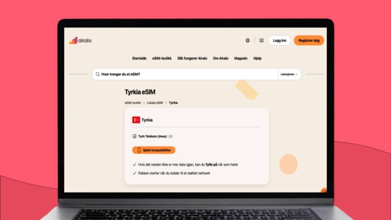 Skjermbilde av Airalo sin nettside som viser "Merhaba" eSIM for Tyrkia via nettverket Turk Telekom.