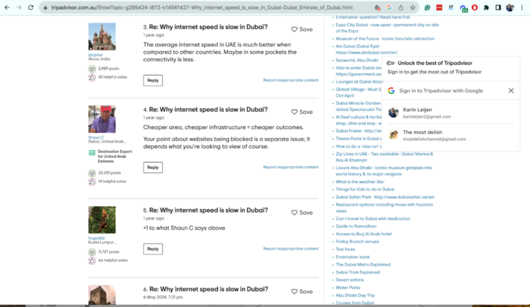 Enkelte brukere på Tripadvisor klager over tregt Internett i Dubai.
