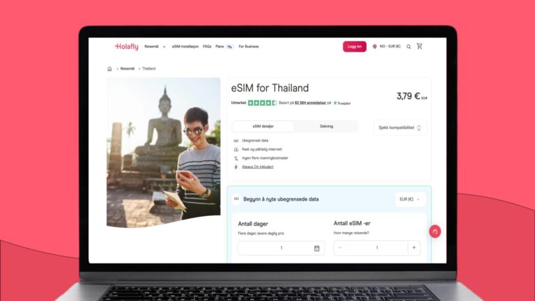 Holafly eSIM for Thailand vist på en bærbar PC