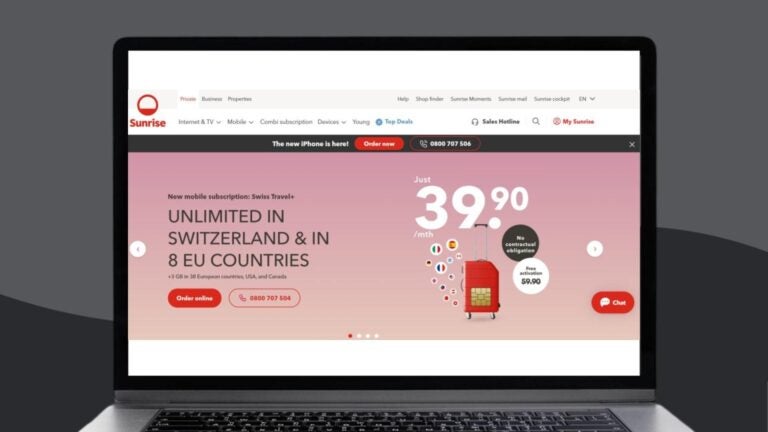 Laptopskjerm som viser informasjon om SIM-kortet fra Sunrise Telekom