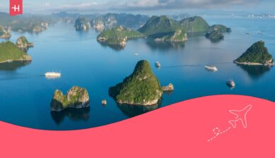 Flyfoto av Halong Bay som utvalgt bilde til en artikkel om internett i Vietnam