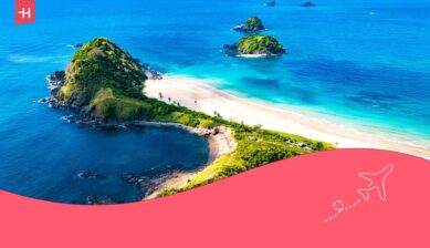 Flyfoto av Twin Beach i nærheten av El Nido som utvalgt bilde til en artikkel om internett på Filippinene.